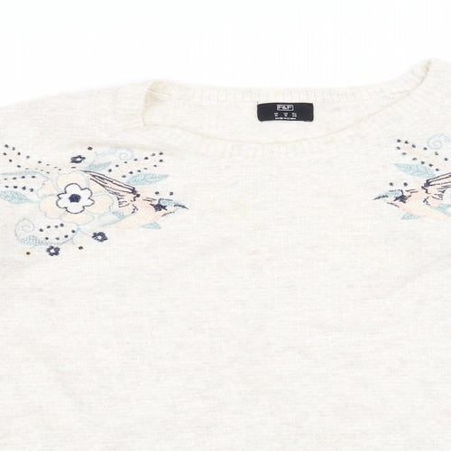 F&F Womens Beige Floral  Pullover Jumper Size 12
