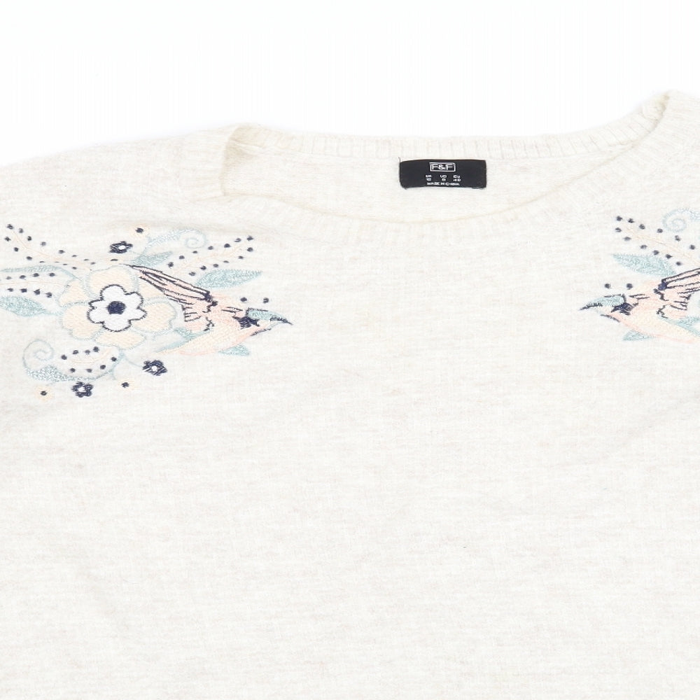 F&F Womens Beige Floral  Pullover Jumper Size 12