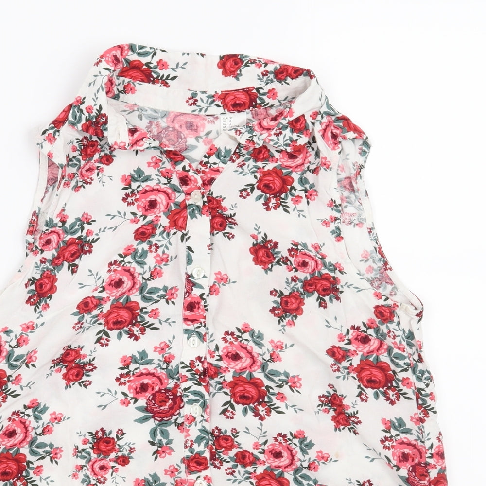 H&M Womens White Floral  Basic Blouse Size 4