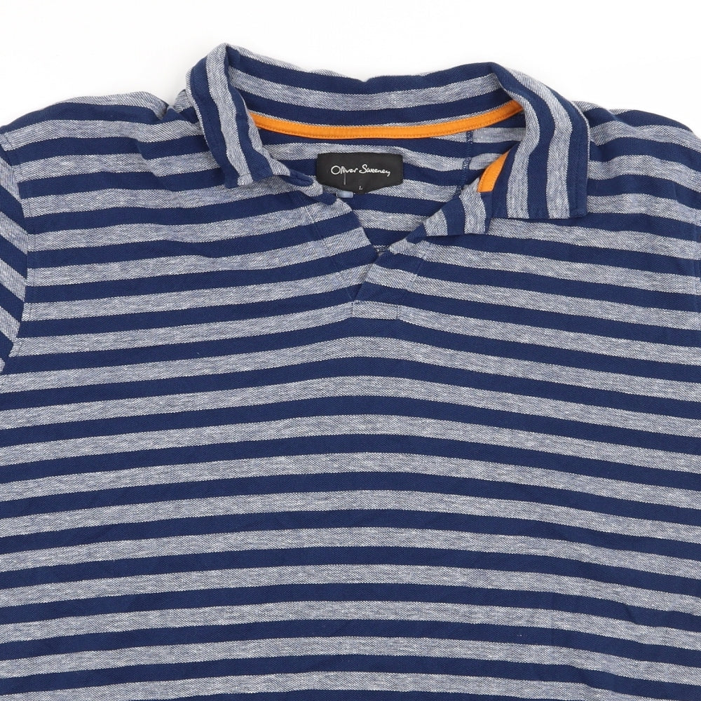 Oliver Sweeney Mens Blue Striped   Polo Size L