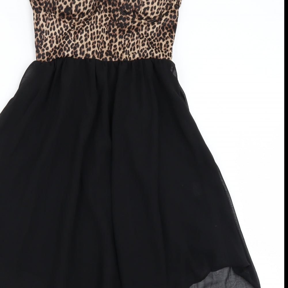 Glamorous Womens Black Animal Print  Fit & Flare  Size 10