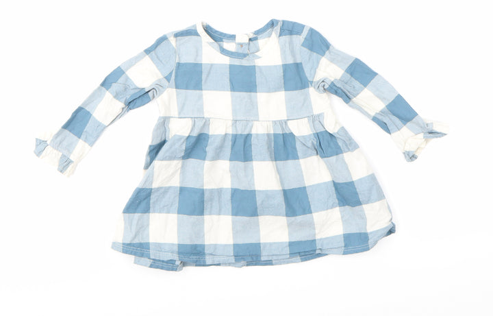 F&F Girls Blue Check  Basic T-Shirt Size 6-9 Months