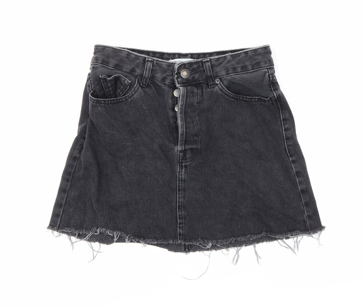 Bershka Womens Grey Denim Mini Skirt Size 8