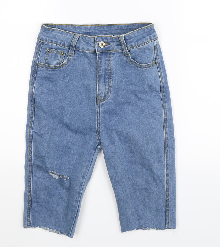 Preworn Womens Blue Denim Bermuda Shorts Size 8 - Distressed