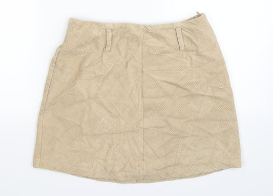 Front view of Denim Co women’s beige corduroy a-line skirt, size UK 10