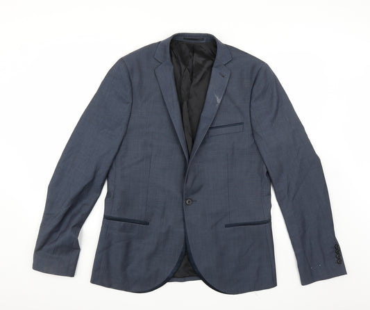 Front view of Topman men’s blue jacket suit jacket, size 42