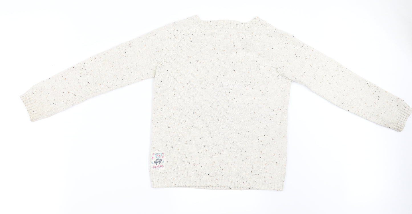 Fat Face Girls White Animal Print  Pullover Jumper Size 8-9 Years