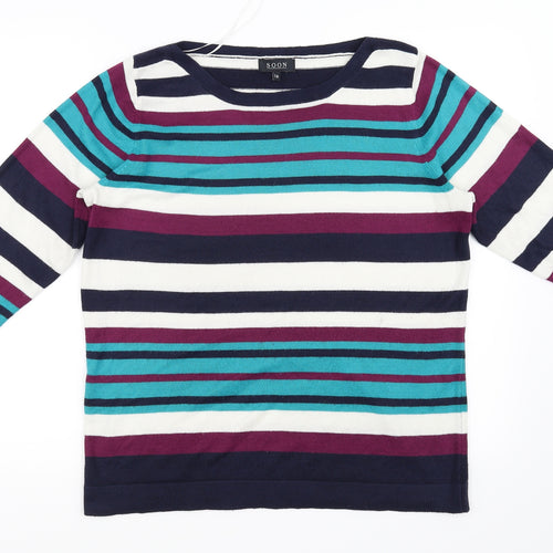 Soon Womens Black Striped  Pullover Jumper Size 16