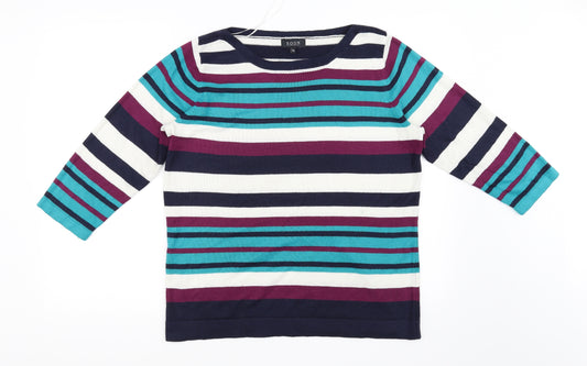 Front view of Soon women’s black striped jumper, size UK 16