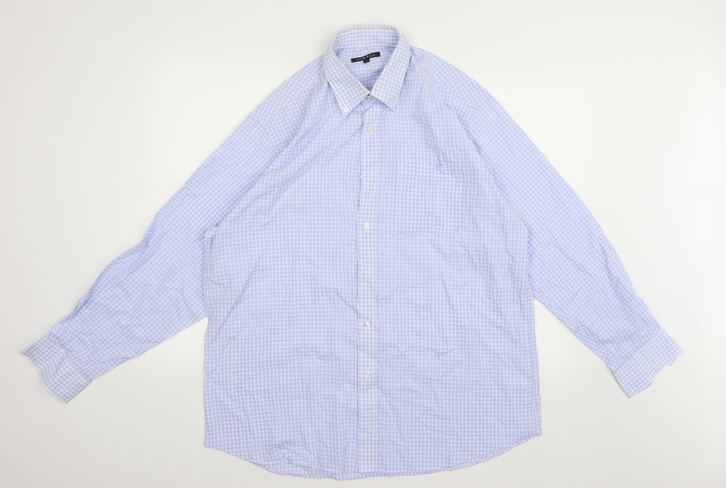 George Mens Blue Check   Dress Shirt Size 17