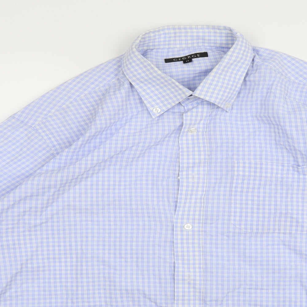 George Mens Blue Check   Dress Shirt Size 17