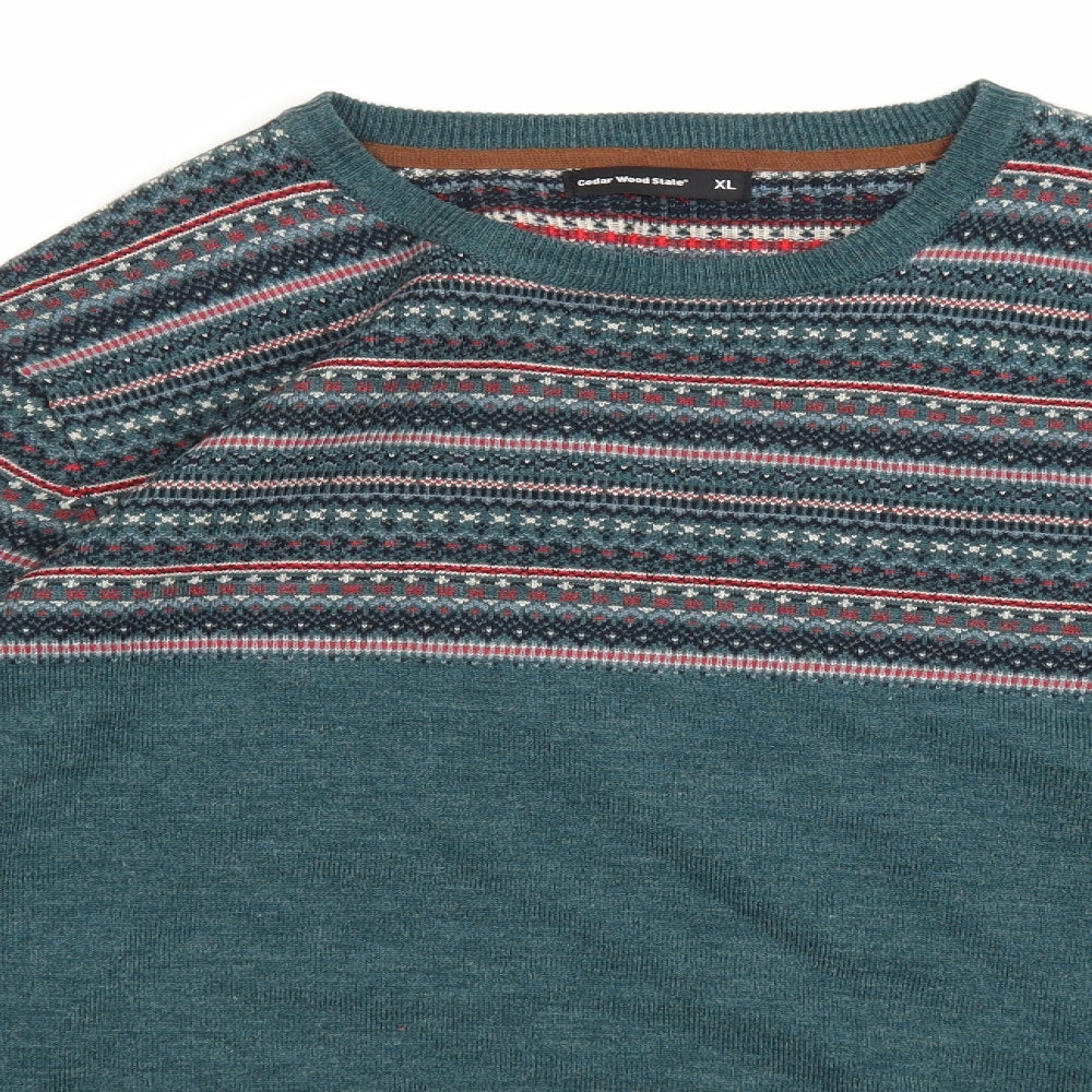 Cedar Wood State Mens Green Geometric Knit Pullover Jumper Size XL