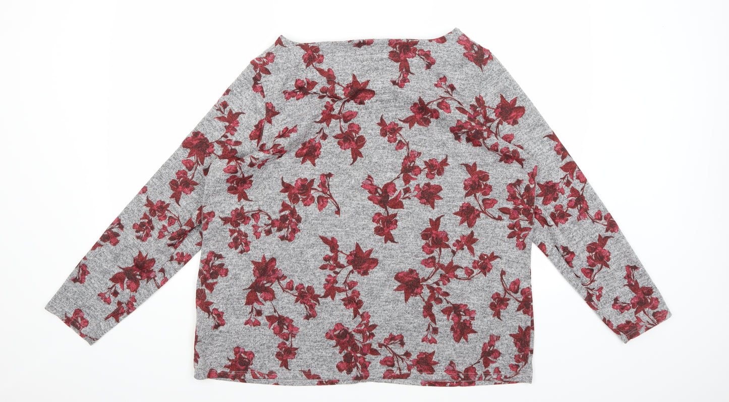 Marks and Spencer Womens Grey Floral Knit Pullover Jumper Size 20