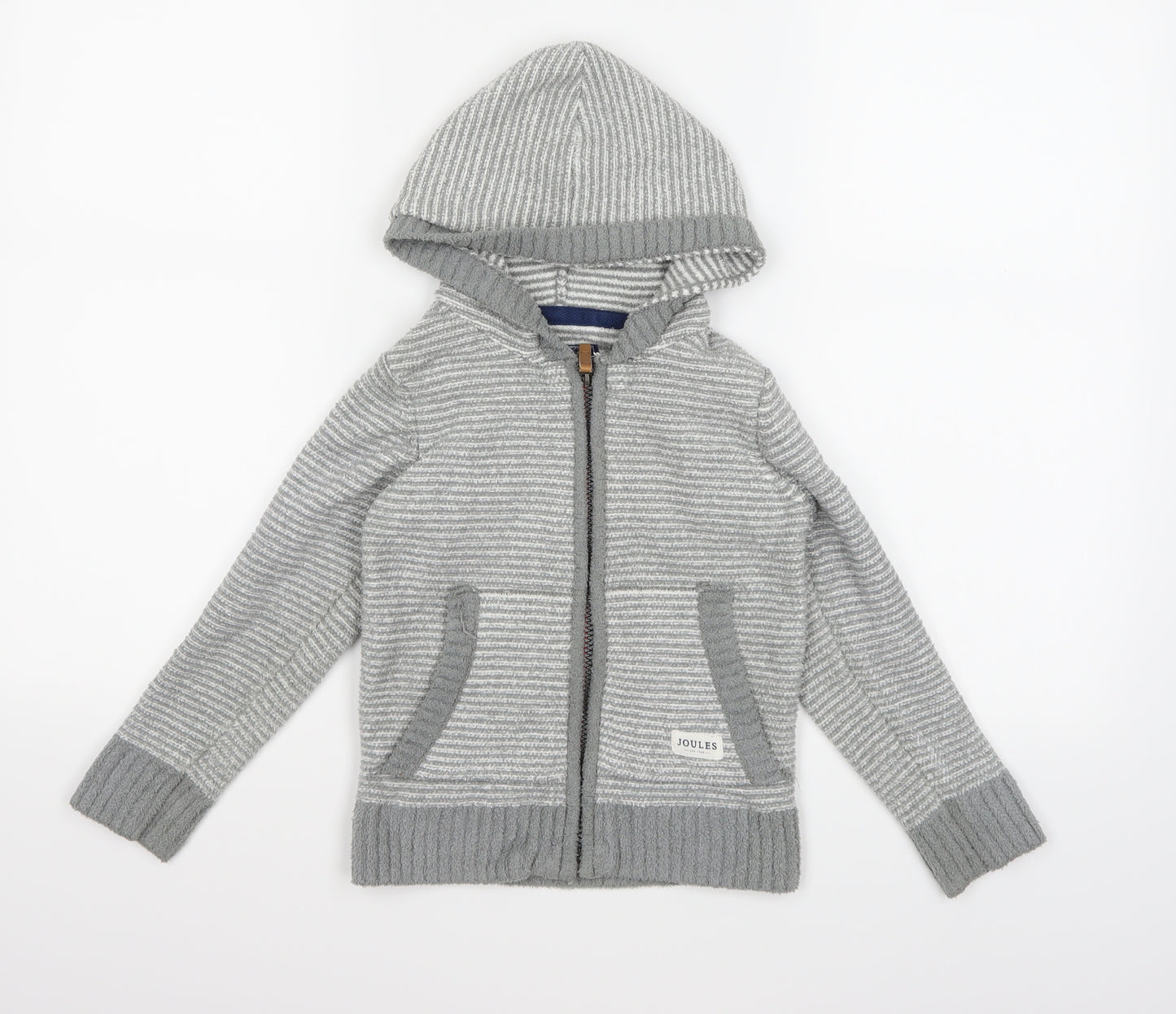 Joules Boys Grey Striped Knit Full Zip Hoodie Size 4 Years