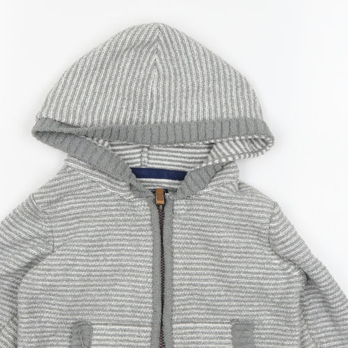 Joules Boys Grey Striped Knit Full Zip Hoodie Size 4 Years