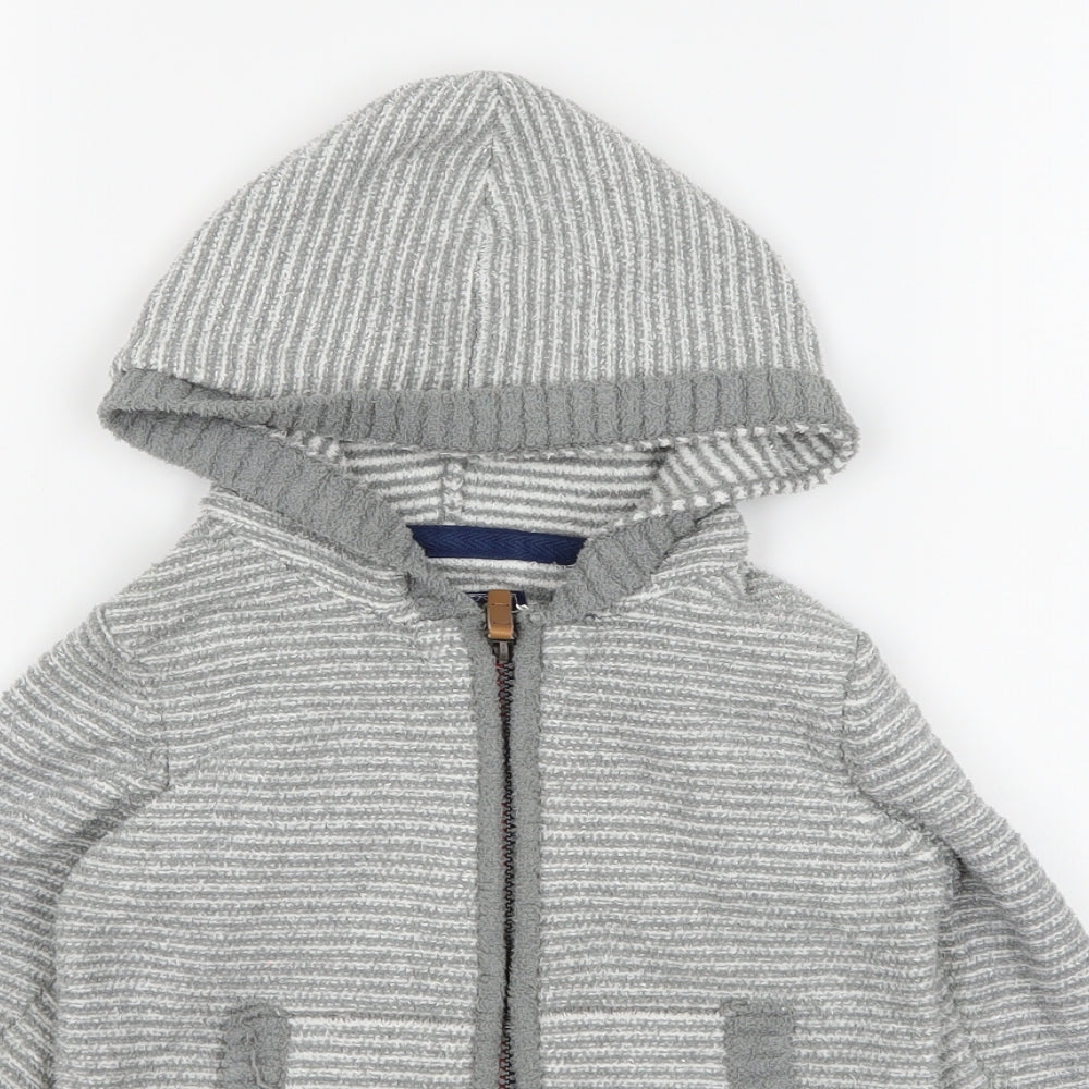 Joules Boys Grey Striped Knit Full Zip Hoodie Size 4 Years