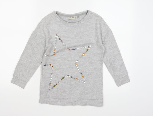 NEXT Girls Grey  Fleece Pullover Jumper Size 6 Years