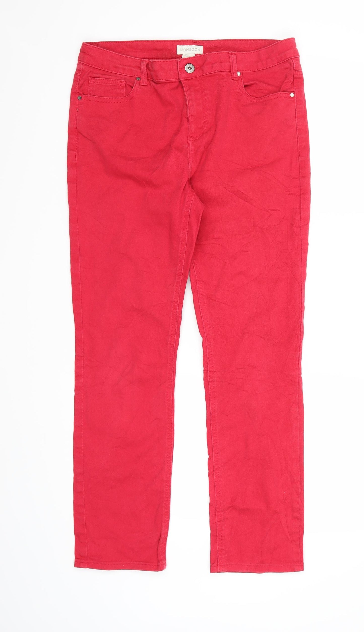 Monsoon Womens Red  Denim Straight Jeans Size 12 L28 in