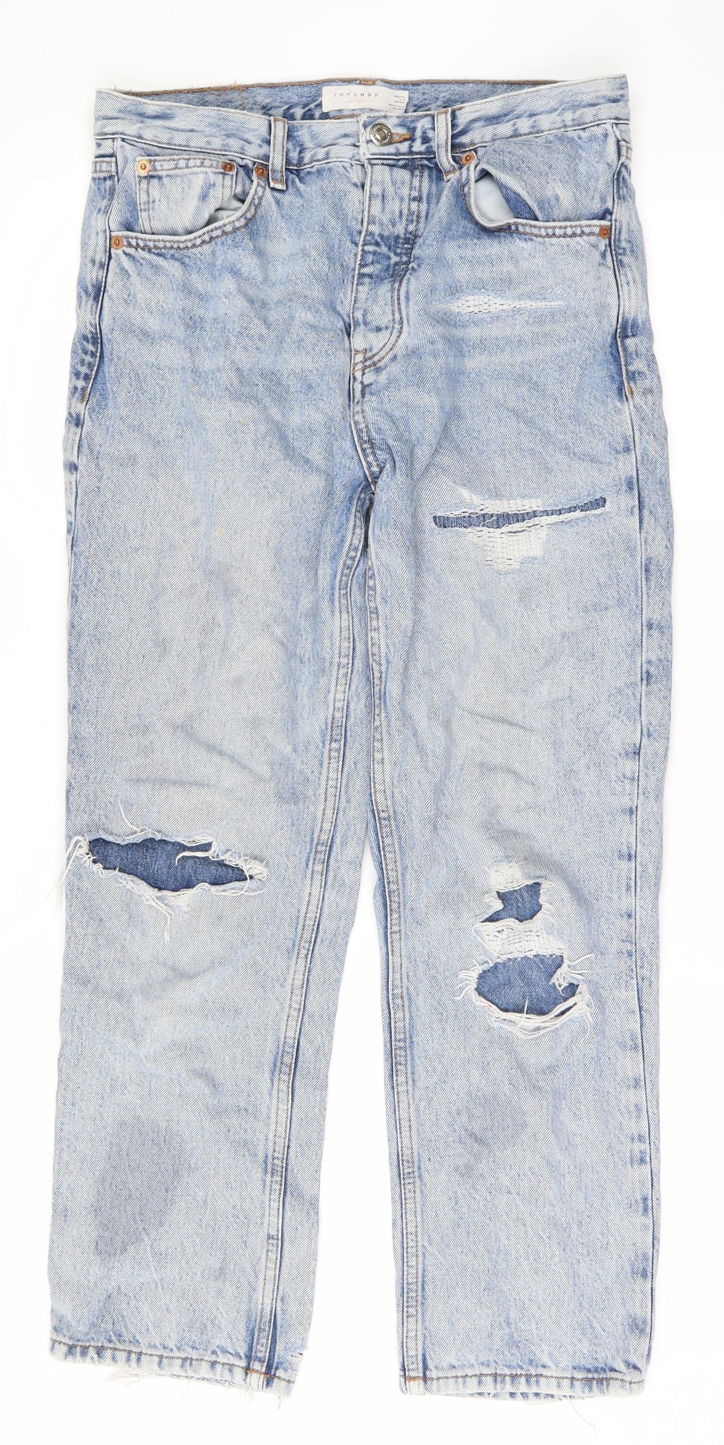 Topshop Womens Blue  Denim Skinny Jeans Size 28 L25 in - ripped details