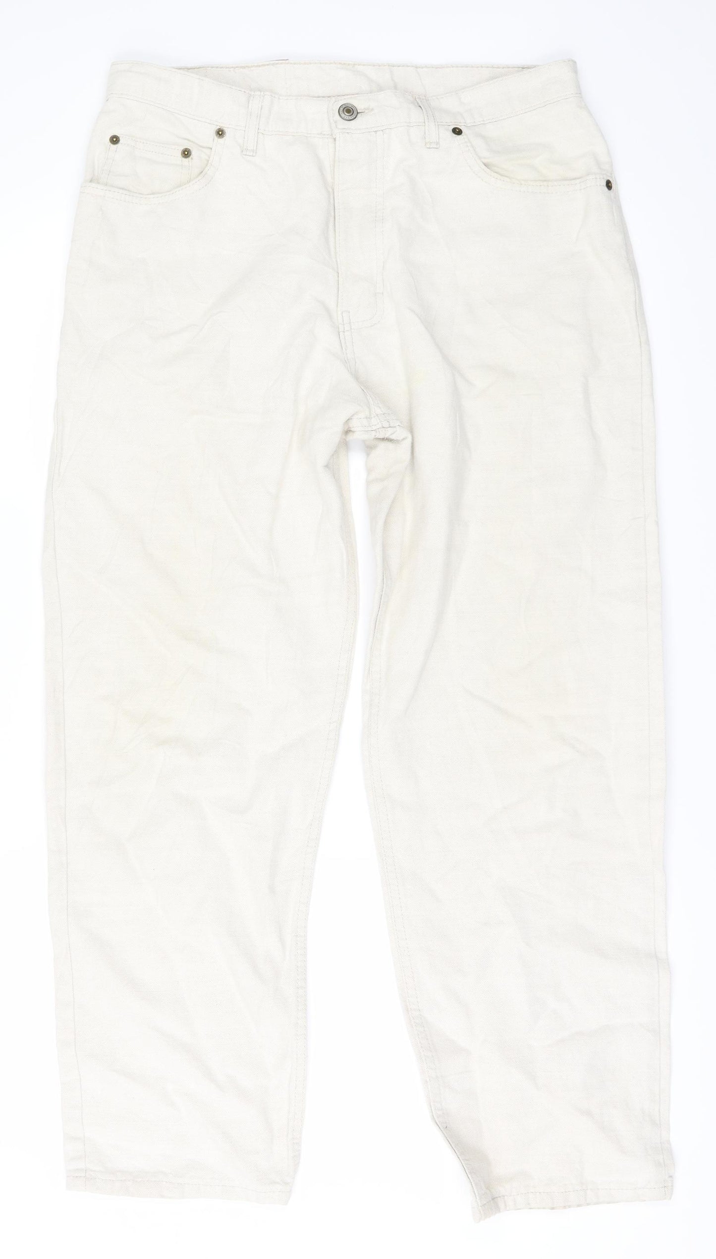 m&s Mens White   Straight Jeans Size 34 L27 in