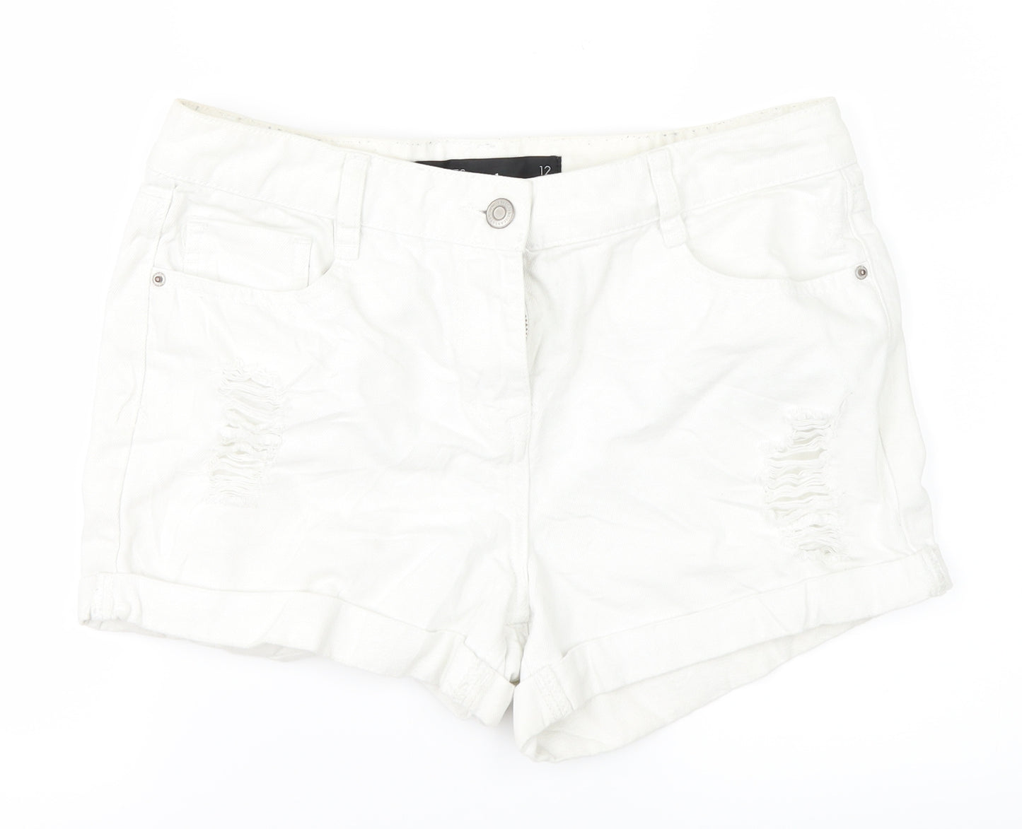 NEXT Womens White  Denim Cut-Off Shorts Size 12 - ripped details