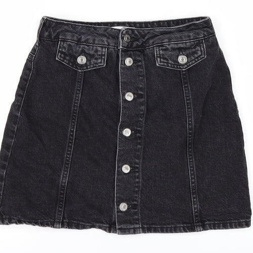 Topshop Womens Black  Denim A-Line Skirt Size 8