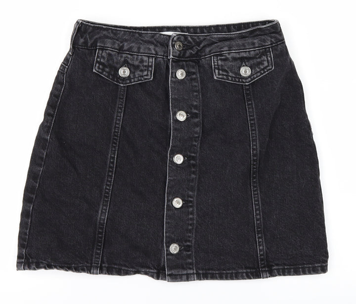 Topshop Womens Black Denim A-Line Skirt Size 8