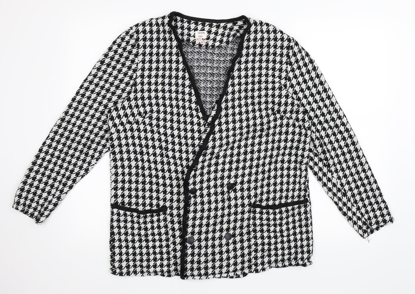 Doreen Lord Womens Black Houndstooth  Jacket Blazer Size 18