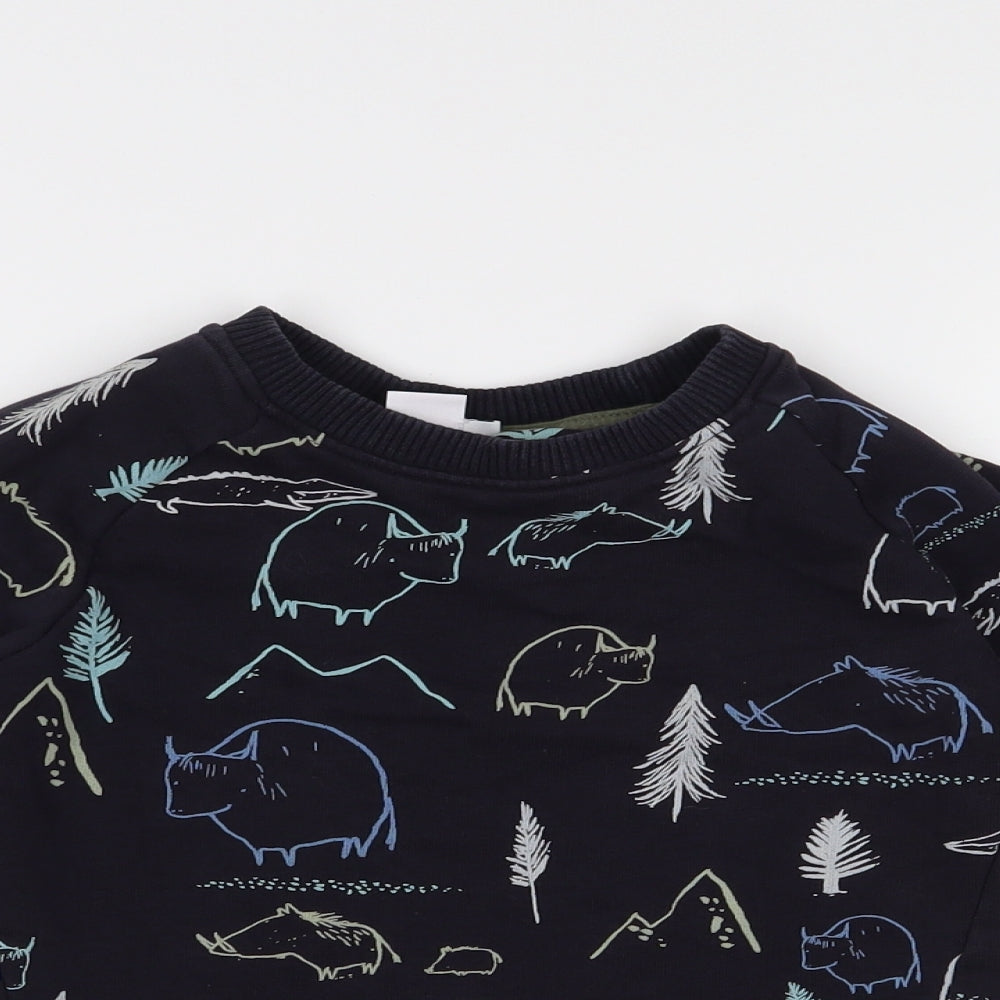 Mini Club Boys Blue Animal Print  Pullover Jumper Size 3-4 Years