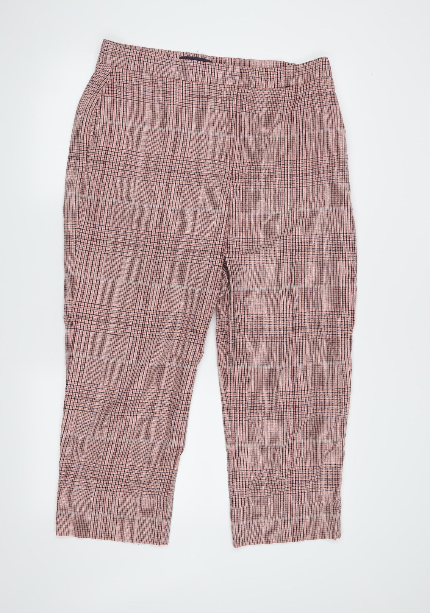 M&S Womens Pink Check  Cropped Trousers Size 14 L25 in