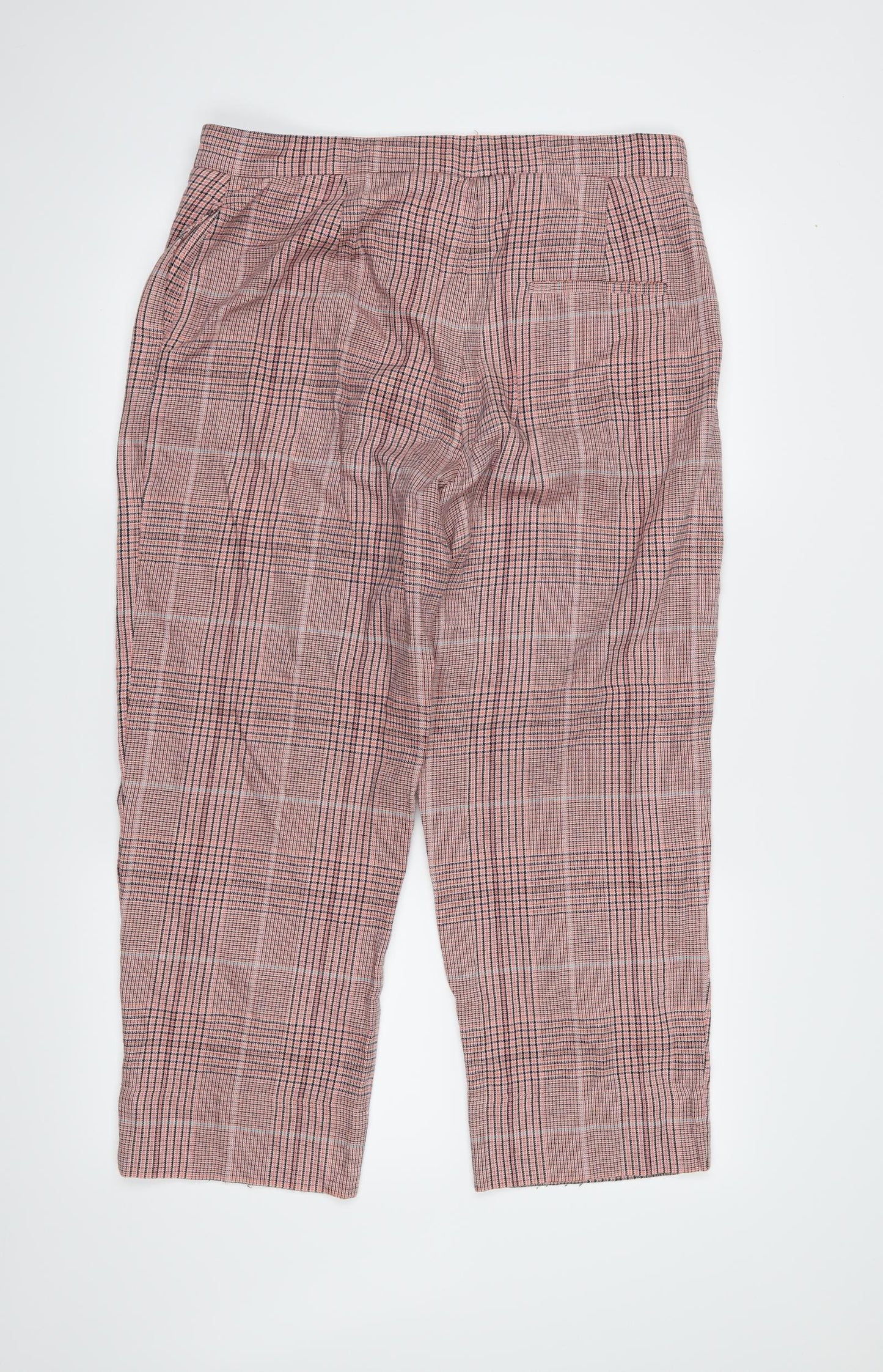 M&S Womens Pink Check  Cropped Trousers Size 14 L25 in