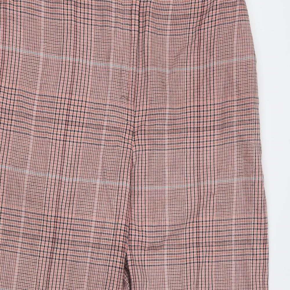 M&S Womens Pink Check  Cropped Trousers Size 14 L25 in