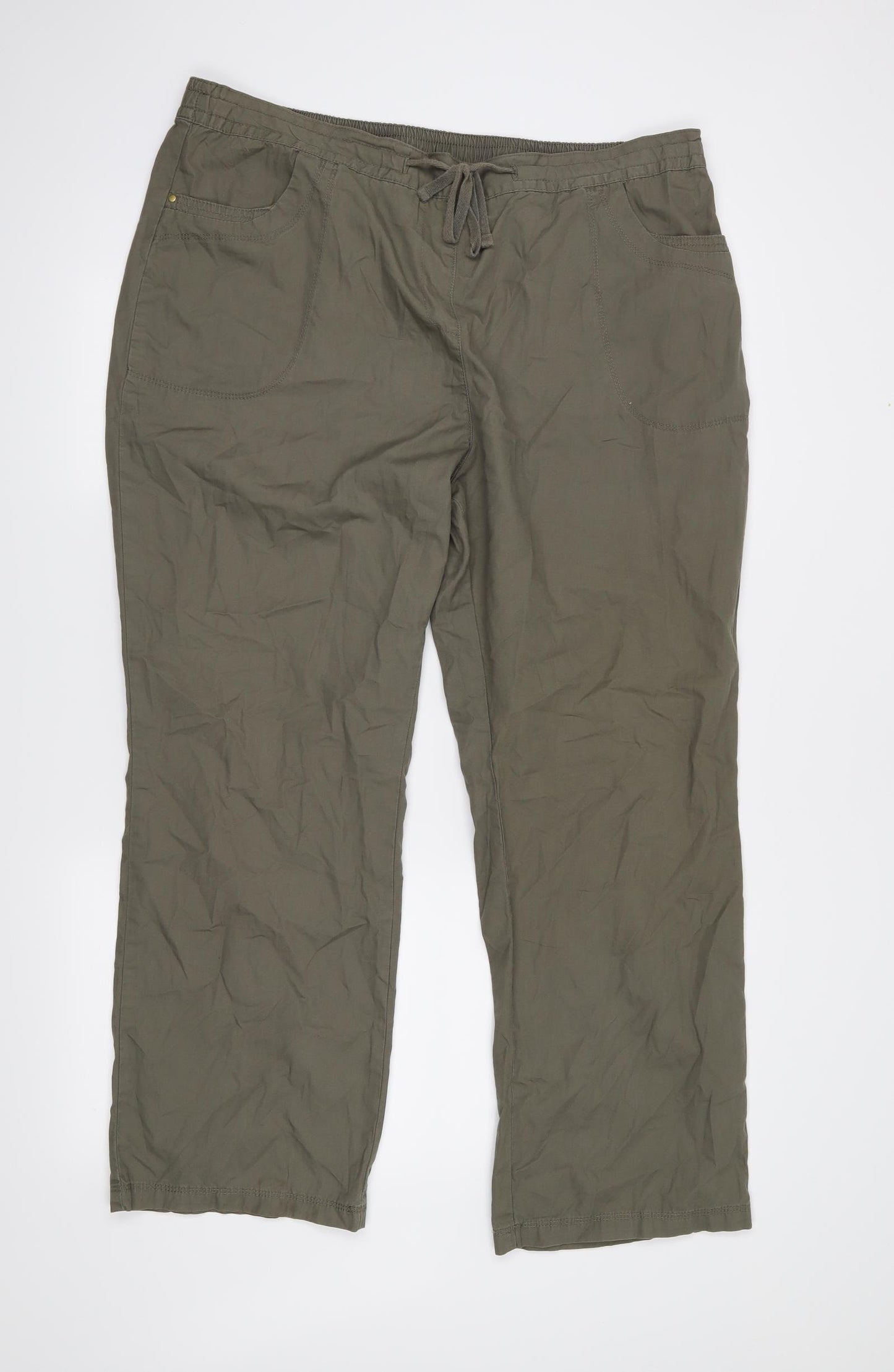 M&S Womens Green   Cropped Trousers Size 18 L27 in