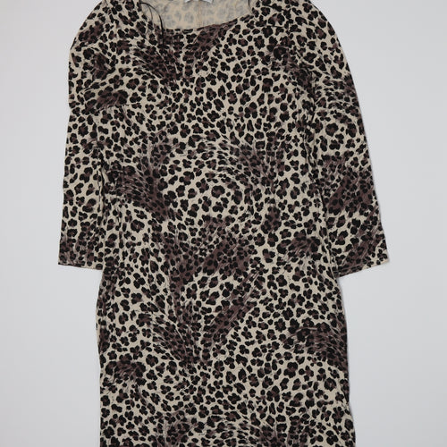 Gray & Osbourn Womens Beige Animal Print  A-Line  Size 14