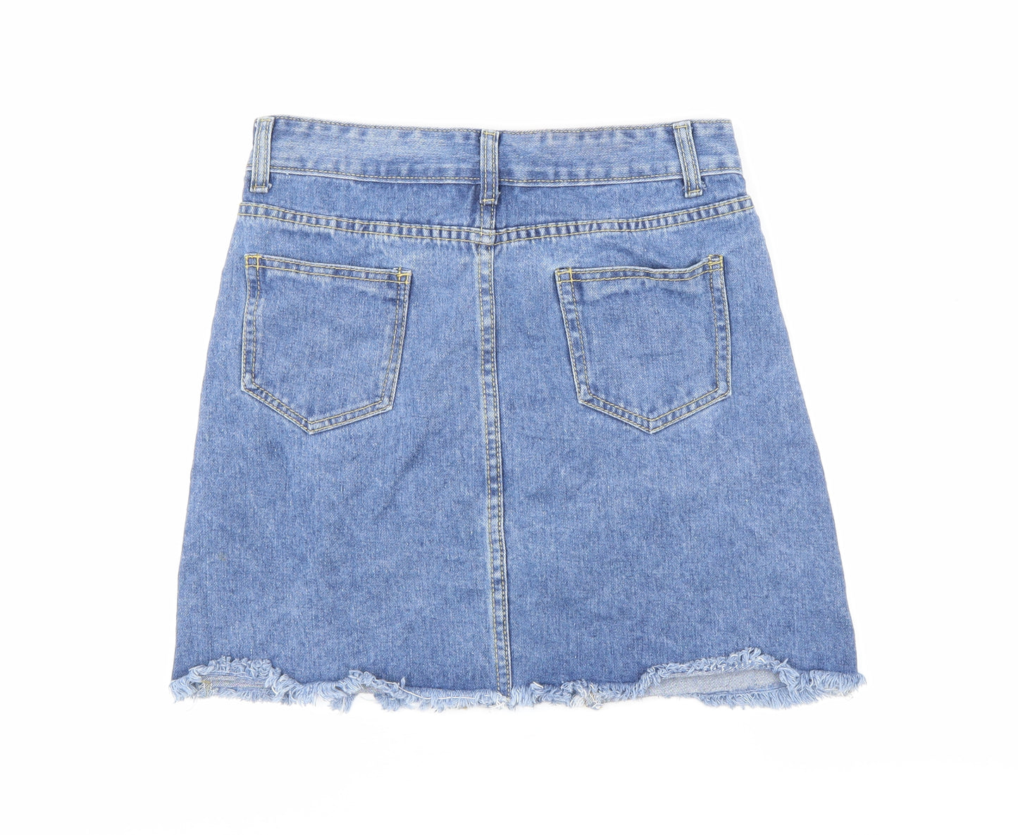 Preworn Womens Blue Floral Denim Mini Skirt