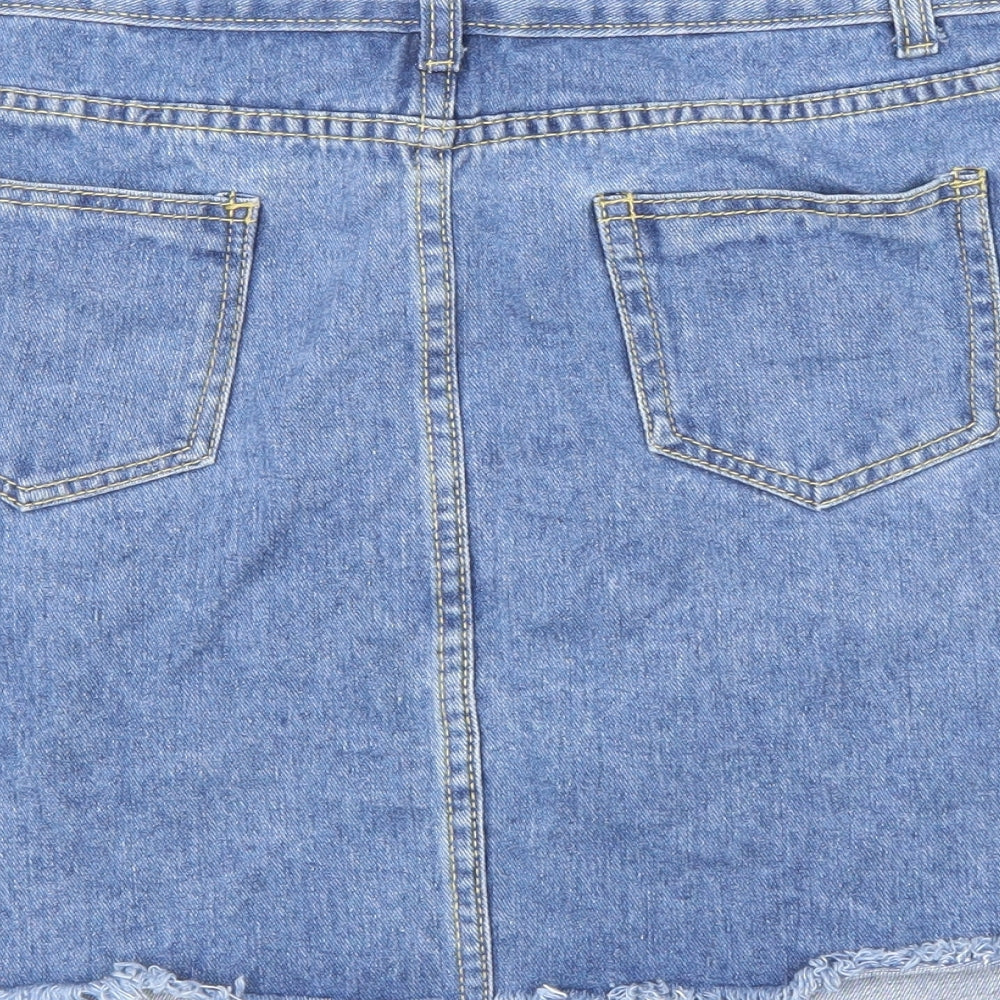Preworn Womens Blue Floral Denim Mini Skirt