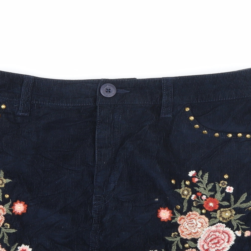 Superdry Womens Blue Floral Corduroy Mini Skirt Size 8