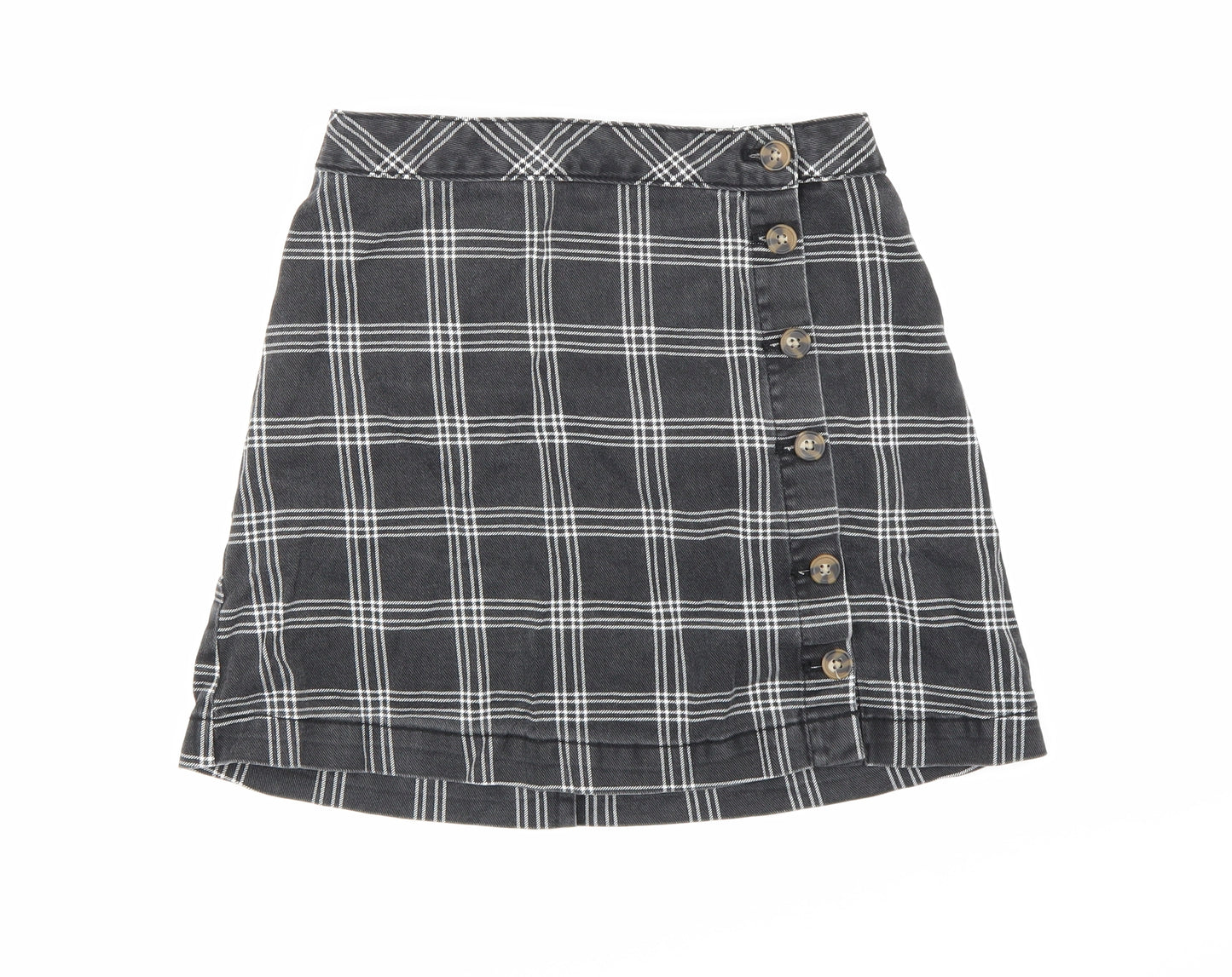 H&M Womens Black Check Denim Mini Skirt Size 10