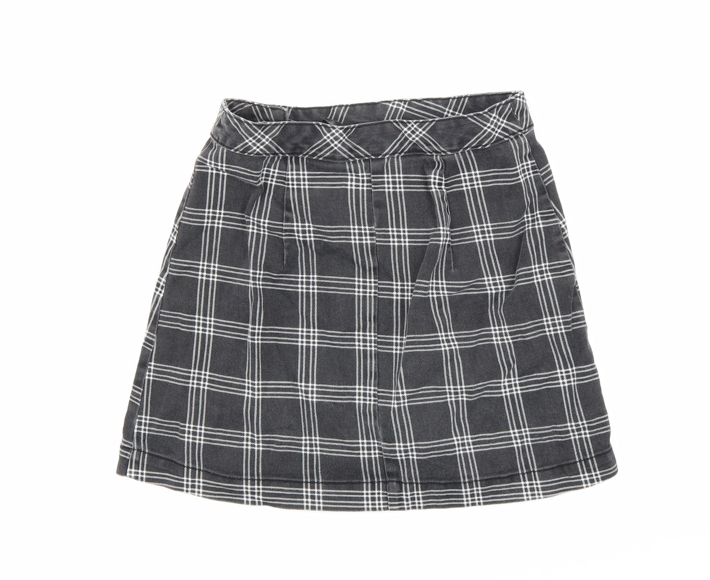 H&M Womens Black Check Denim Mini Skirt Size 10