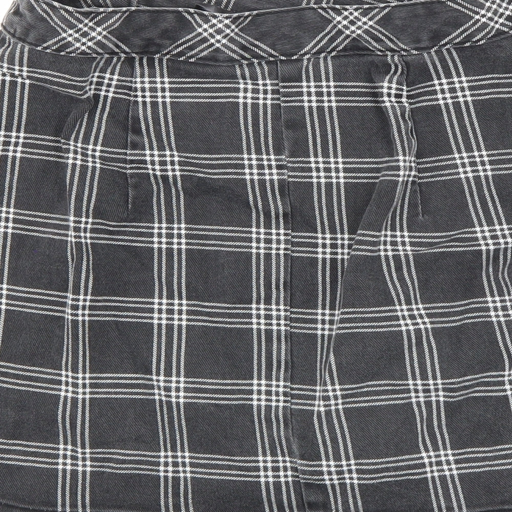 H&M Womens Black Check Denim Mini Skirt Size 10