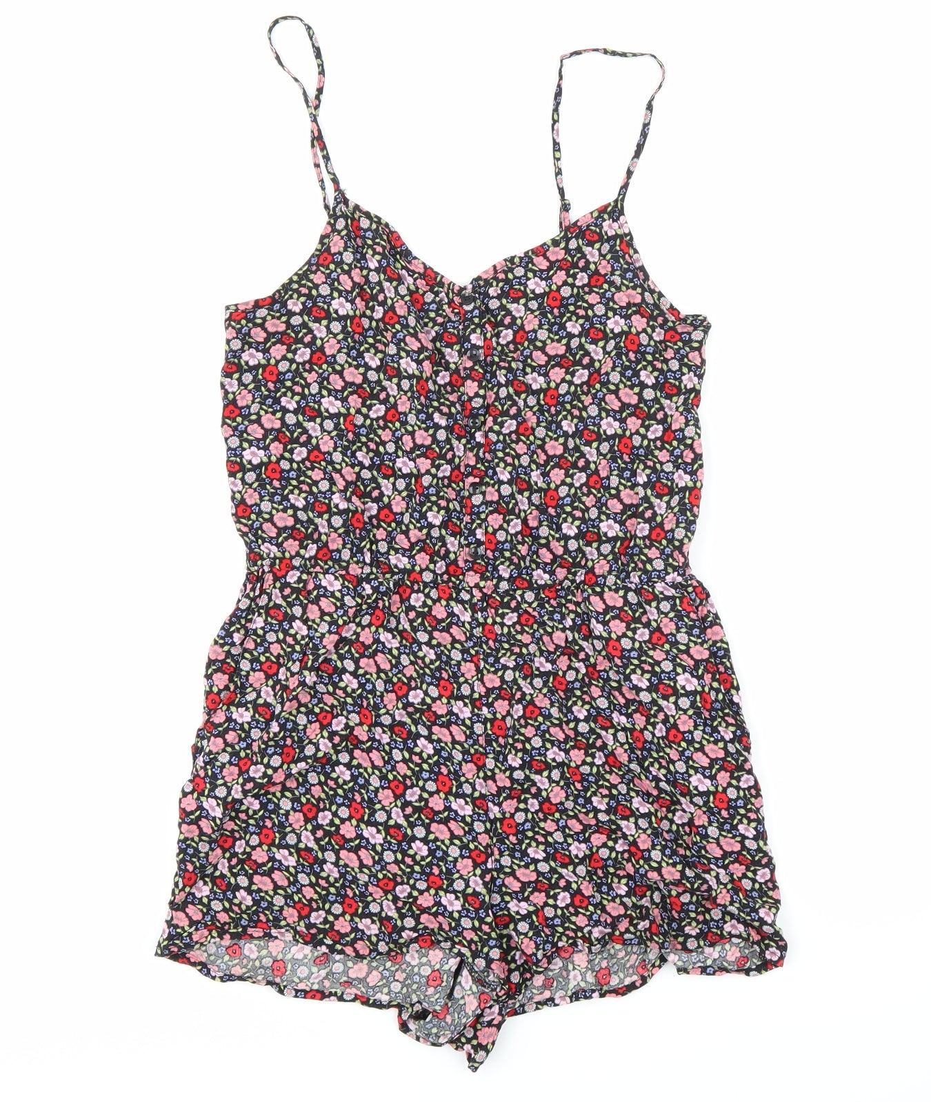 H&M Womens Black Floral  Playsuit One-Piece Size 10