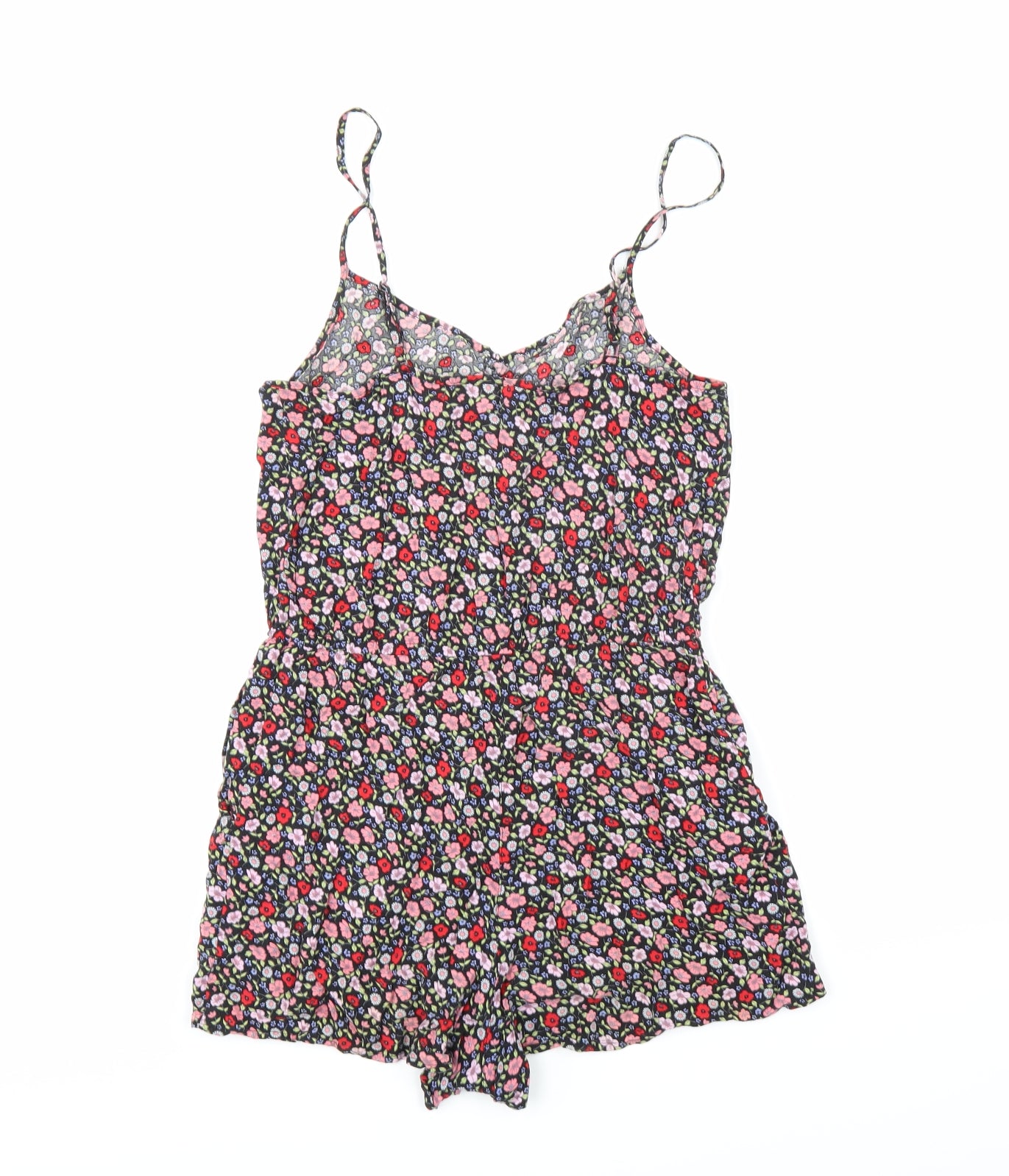 H&M Womens Black Floral  Playsuit One-Piece Size 10