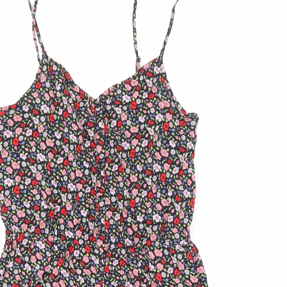 H&M Womens Black Floral  Playsuit One-Piece Size 10