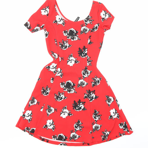 H&M Womens Red Floral  A-Line  Size 8