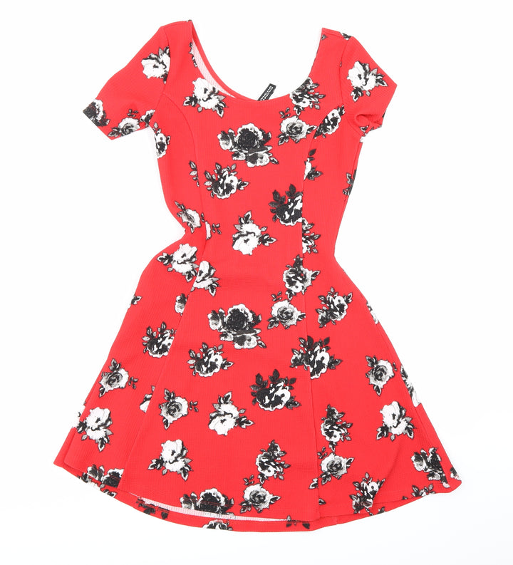 H&M Womens Red Floral  A-Line  Size 8