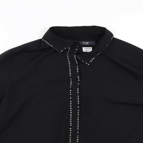TWIGGY Womens Black   Basic Button-Up Size 14