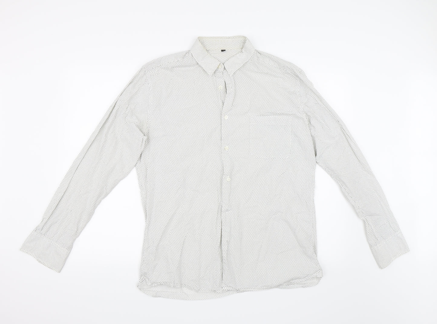 Preworn Womens Ivory Polka Dot  Basic Button-Up Size L