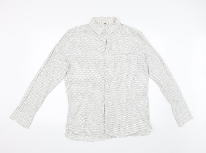 Preworn Womens Ivory Polka Dot  Basic Button-Up Size L