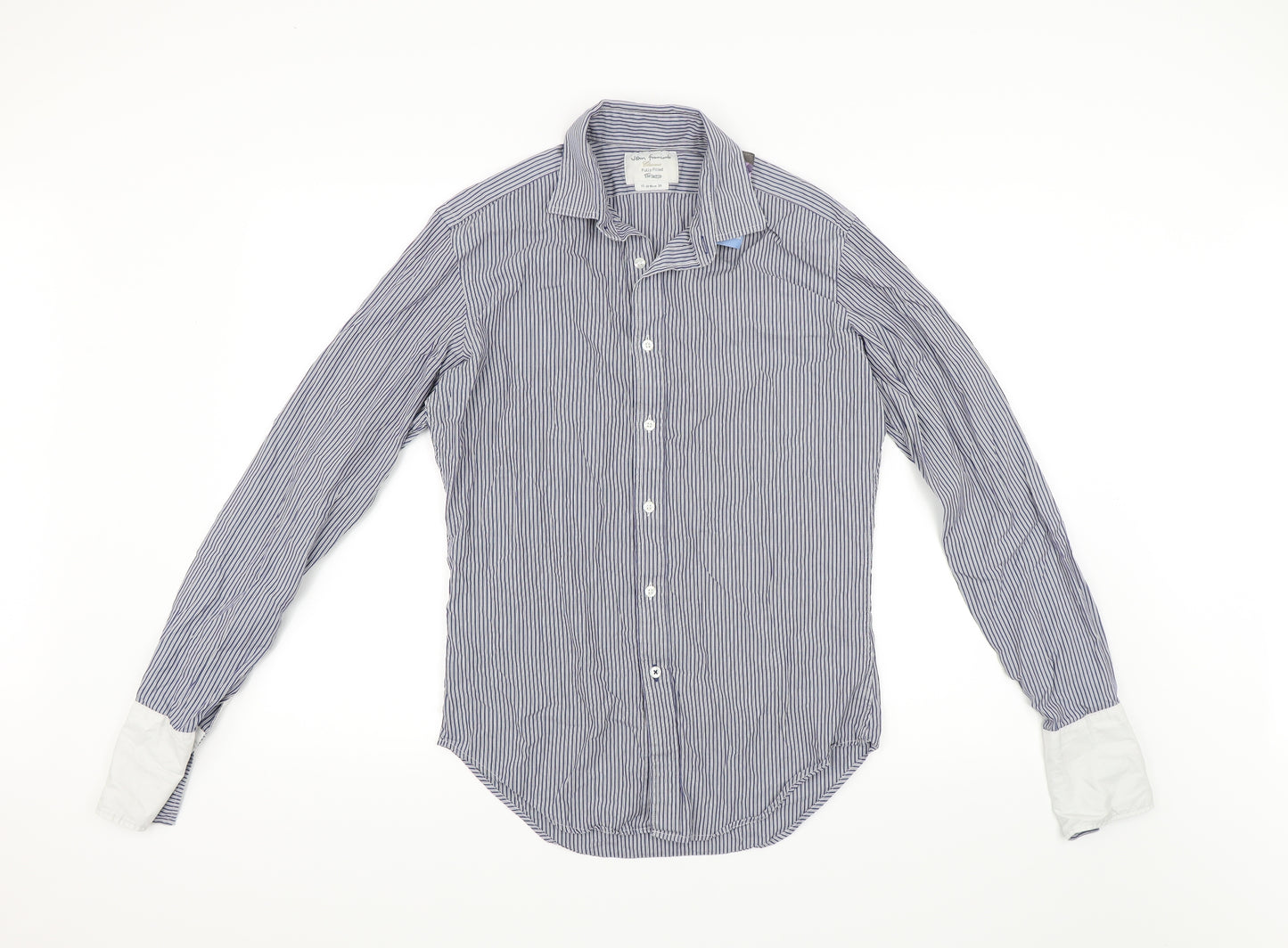 TM Lewin Mens Blue Striped   Dress Shirt Size 34