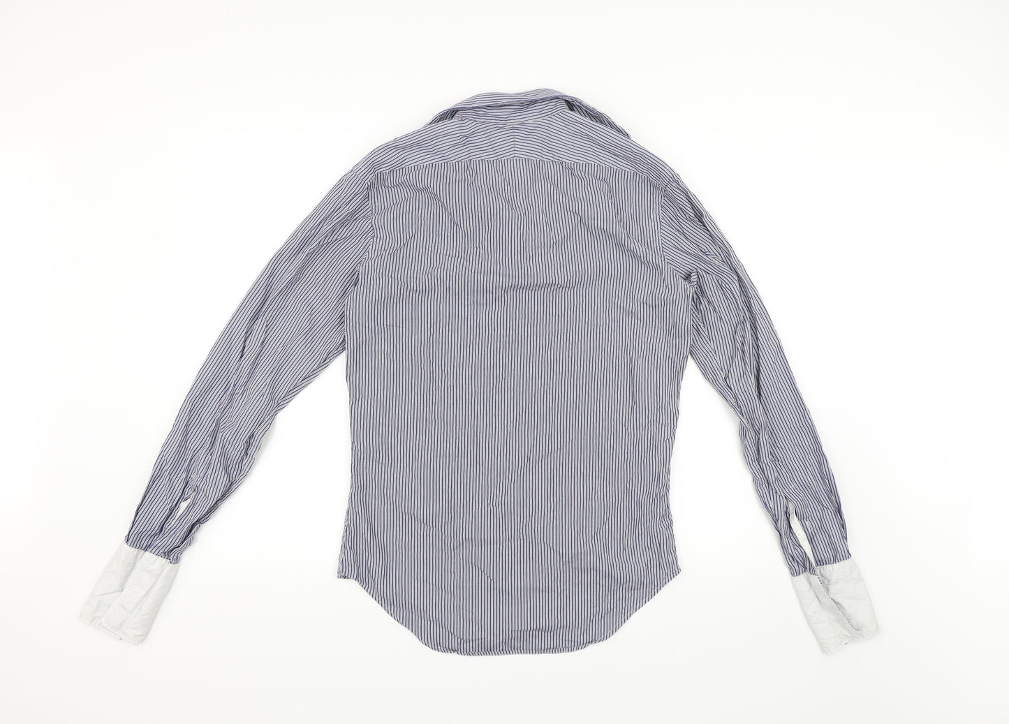 TM Lewin Mens Blue Striped   Dress Shirt Size 34